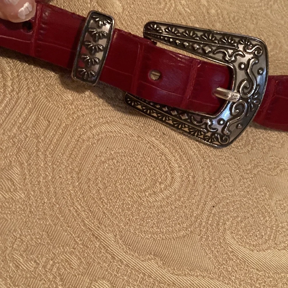 Red Western-Style Women's Belt with Ornate Silver Buckle